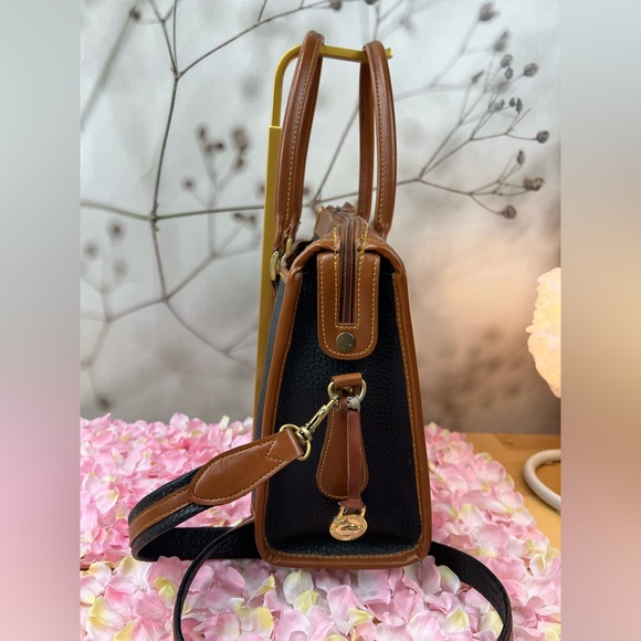 Dooney & Bourke Black Peppled Tan Leather Satchel Hand Bag - Picture 6 of 13